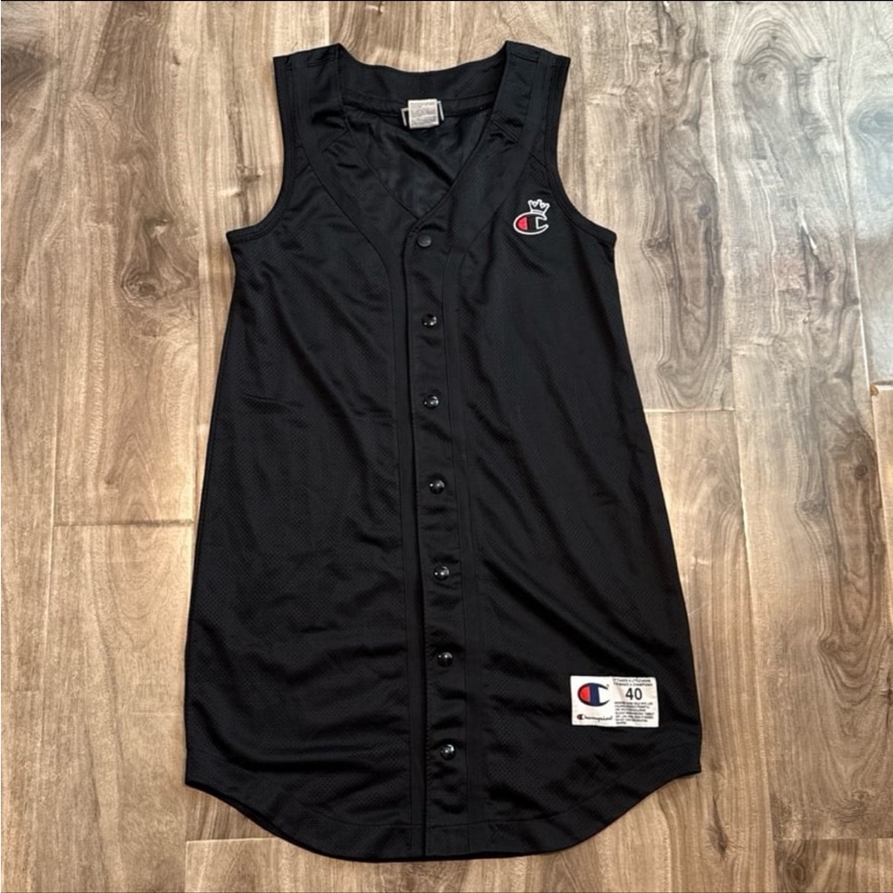 Champion Black Button-Up Sleeveless Jersey